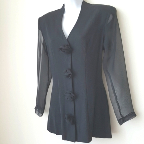 Blondie And Me Jackets & Blazers - Vintage Sexy Jacket Sheer Sleeves 40s Style Retro Dressy  Size 7 Junior V Neck